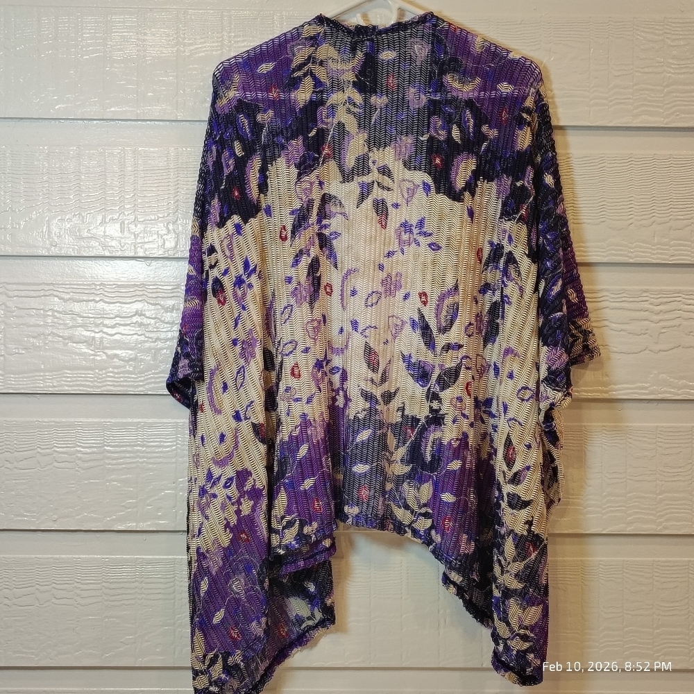 CHICOS Travelers Floral Open Front Kimono Wheat Mesh Lightweight Stretch S/M - Picture 6 of 6
